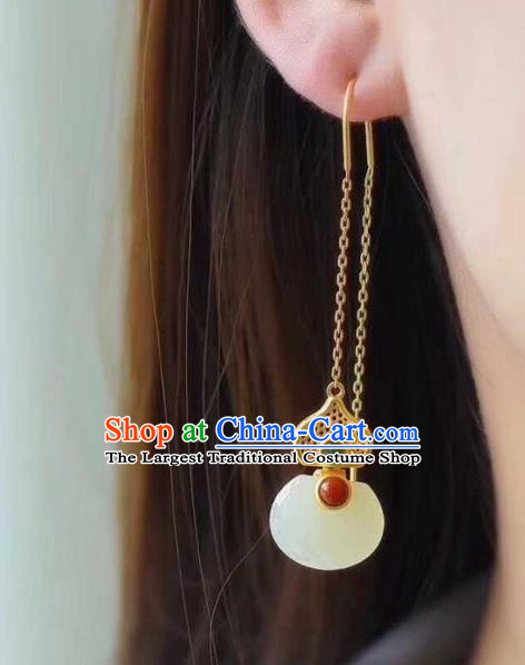 Handmade Chinese Golden Gems Ear Accessories Traditional Cheongsam Jade Gourd Earrings