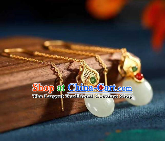 Handmade Chinese Golden Gems Ear Accessories Traditional Cheongsam Jade Gourd Earrings