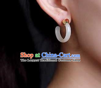 Handmade Chinese Qing Dynasty Ear Accessories Traditional Cheongsam White Jade Earrings