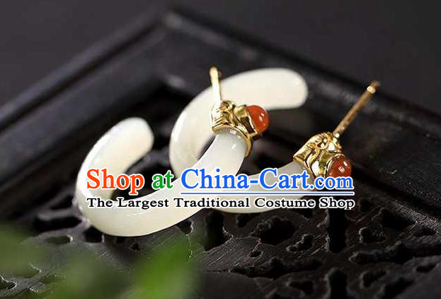 Handmade Chinese Qing Dynasty Ear Accessories Traditional Cheongsam White Jade Earrings