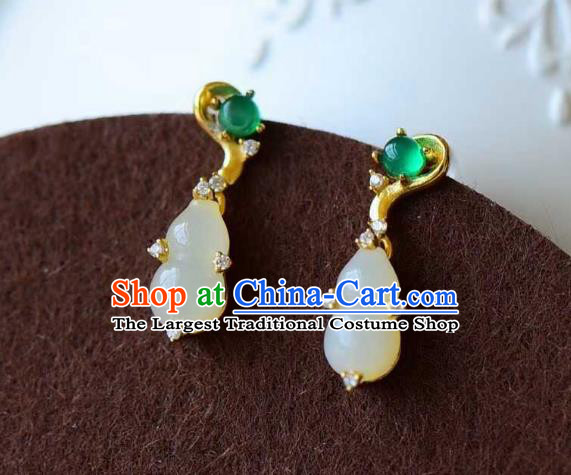 Handmade Chinese Jade Gourd Ear Accessories Traditional Cheongsam Crystal Earrings