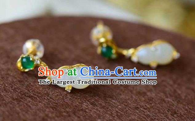 Handmade Chinese Jade Gourd Ear Accessories Traditional Cheongsam Crystal Earrings