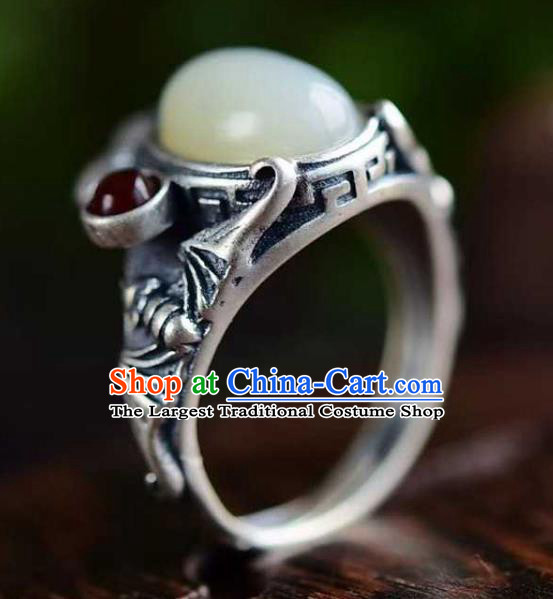 China Classical Cheongsam Silver Carving Ring Accessories Traditional Jade Circlet Jewelry