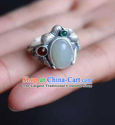 China Classical Cheongsam Silver Carving Ring Accessories Traditional Jade Circlet Jewelry