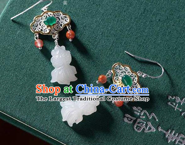 Handmade Chinese Traditional Cheongsam Earrings National Jade Fish Ear Accessories