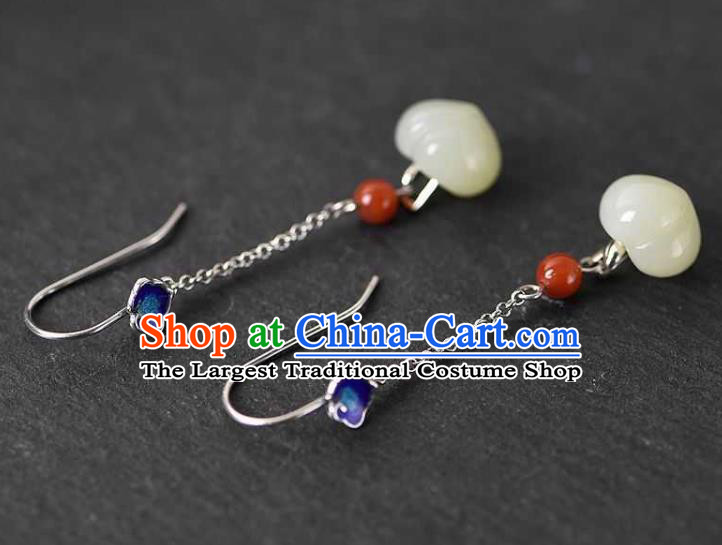 Handmade Chinese Traditional Cheongsam Jade Peach Earrings National Cloisonne Ear Accessories