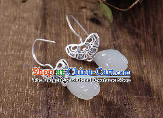 Handmade Chinese Silver Ear Accessories Traditional Cheongsam Jade Mangnolia Earrings