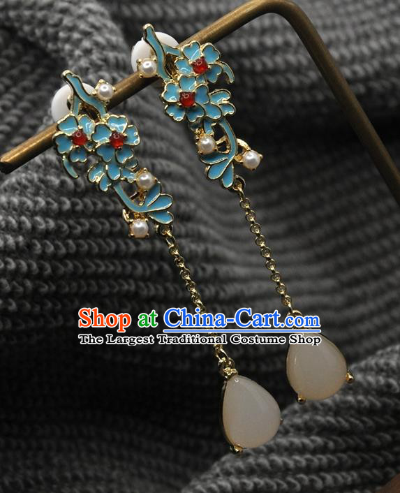 Chinese Traditional Qing Dynasty Court Woman Earrings Handmade Hanfu Enamel Plum Blossom Ear Accessories