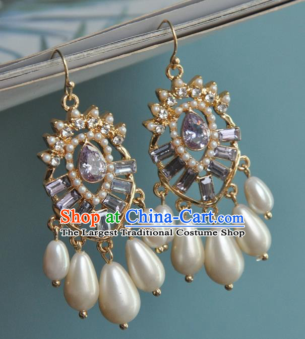 Chinese Handmade Cheongsam Pearls Ear Accessories Traditional Crystal Earrings