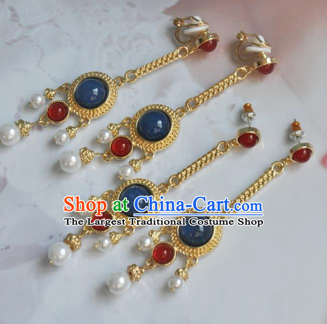 Chinese Classical Cheongsam Golden Ear Accessories Traditional Long Earrings