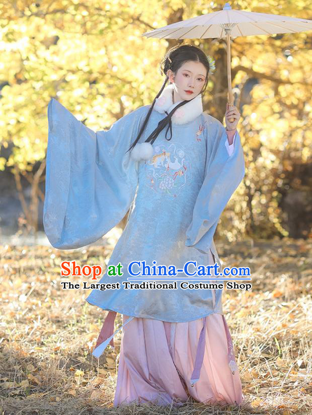 China Traditional Ming Dynasty Court Lady Historical Clothing Ancient Palace Princess Embroidered Hanfu Dress