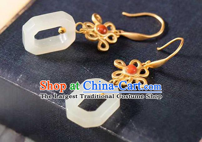 Handmade Chinese National Jade Ring Ear Accessories Traditional Cheongsam Agate Earrings