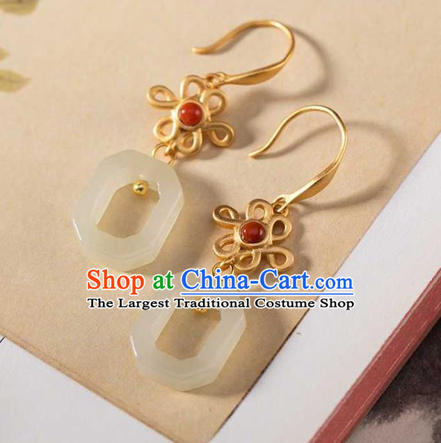 Handmade Chinese National Jade Ring Ear Accessories Traditional Cheongsam Agate Earrings
