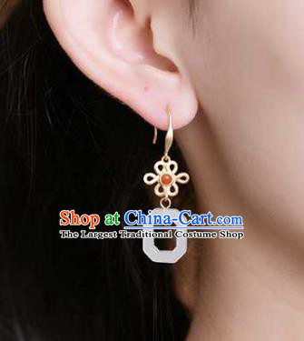 Handmade Chinese National Jade Ring Ear Accessories Traditional Cheongsam Agate Earrings