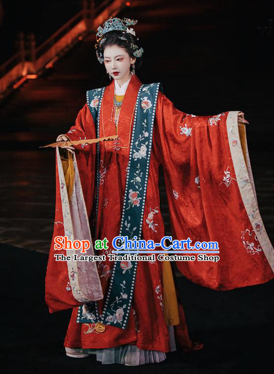 China Ancient Empress Wedding Red Hanfu Dress Traditional Ming Dynasty Court Queen Embroidered Clothing Complete Set