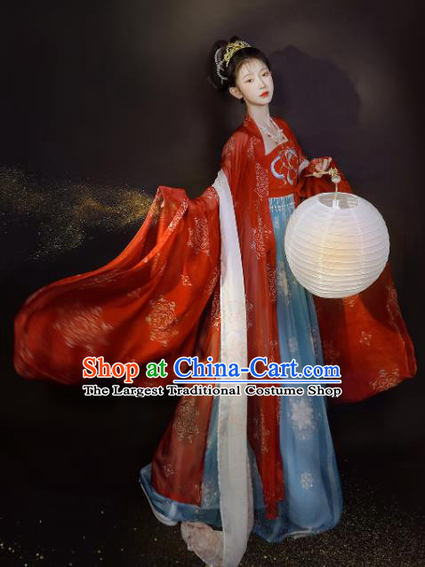 China Ancient Imperial Concubine Embroidered Hanfu Dress Traditional Tang Dynasty Palace Woman Historical Clothing