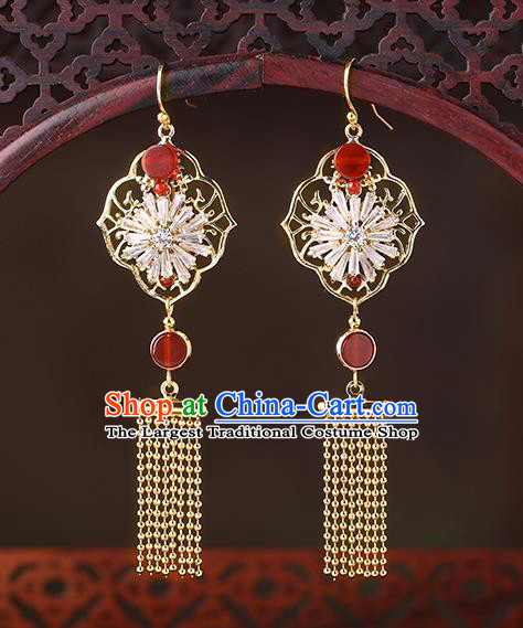 Chinese Classical Zircon Ear Accessories Traditional Cheongsam Golden Tassel Earrings