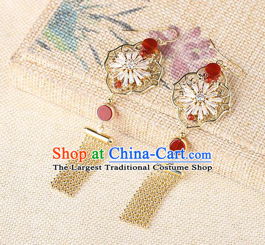 Chinese Classical Zircon Ear Accessories Traditional Cheongsam Golden Tassel Earrings