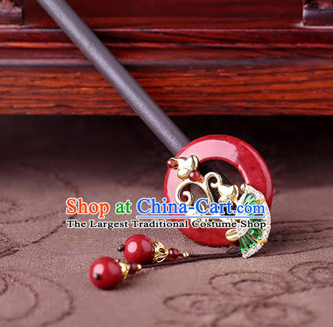 China Classical Wood Hair Stick Traditional Cheongsam Hair Accessories Handmade Agate Ring Hairpin