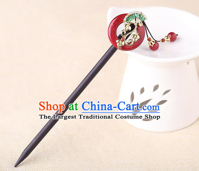 China Classical Wood Hair Stick Traditional Cheongsam Hair Accessories Handmade Agate Ring Hairpin
