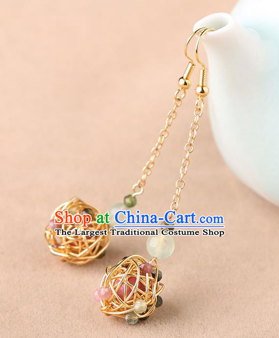 Chinese Classical Ear Accessories Traditional Cheongsam Golden Ball Earrings
