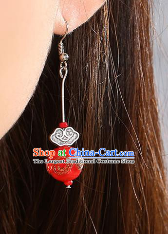 Chinese Classical Silver Cloud Ear Accessories Traditional Cheongsam Red Bead Earrings