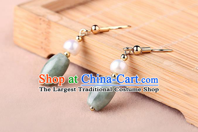 Chinese Classical Pearl Ear Accessories Traditional Cheongsam Jade Earrings