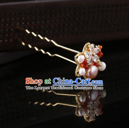 China Classical Crystal Hair Stick Traditional Cheongsam Hair Accessories Handmade Pearls Golden Hairpin