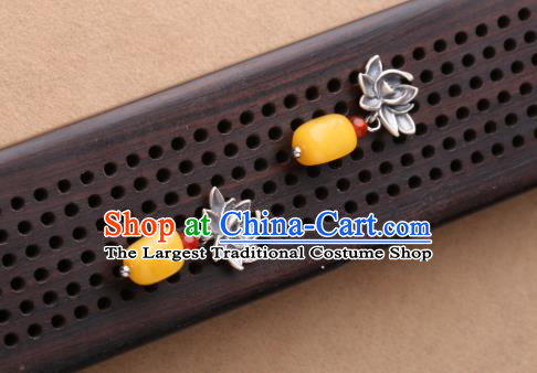 Chinese Classical Silver Lotus Ear Accessories Traditional Cheongsam Beeswax Earrings