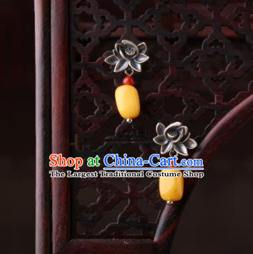 Chinese Classical Silver Lotus Ear Accessories Traditional Cheongsam Beeswax Earrings