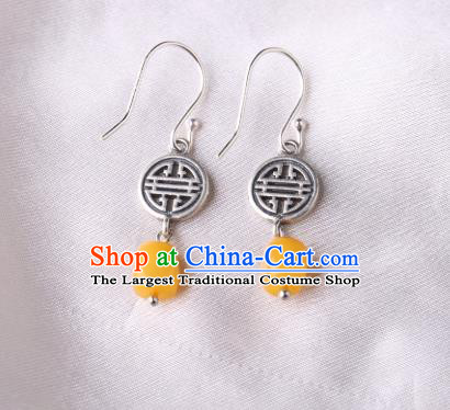Chinese Classical Beeswax Ear Accessories Traditional Cheongsam Silver Earrings