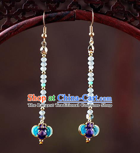Chinese Classical Beads Ear Accessories Traditional Cheongsam National Cloisonne Bat Earrings