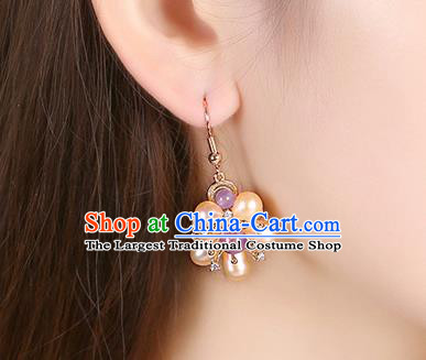 Chinese Classical Pearls Plum Ear Accessories Traditional Cheongsam National Amethyst Earrings