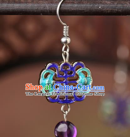 Chinese Classical Cloisonne Bat Ear Accessories Traditional Cheongsam National Amethyst Earrings