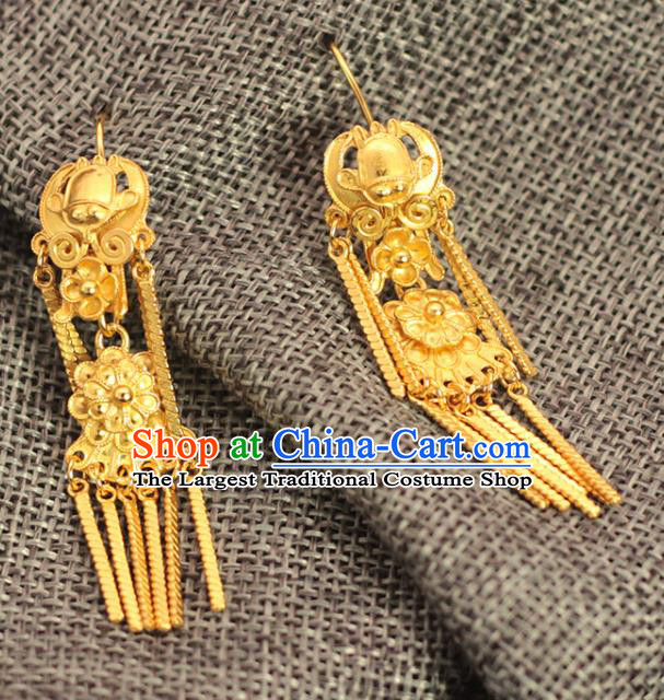 Chinese Traditional Ming Dynasty Court Lady Golden Earrings Ancient Empress Ear Accessories