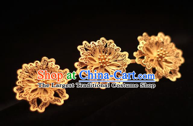 China Ancient Court Hair Stick Traditional Hair Accessories Ming Dynasty Filigree Golden Peony Hairpin