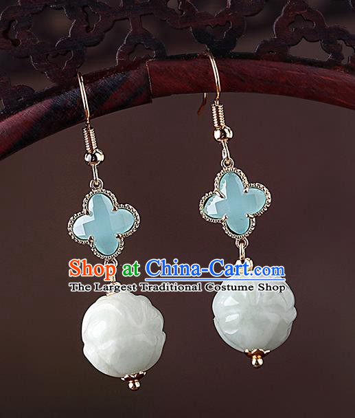 Chinese Classical Jade Ear Accessories Traditional Cheongsam Blue Clover Earrings