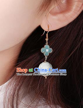 Chinese Classical Jade Ear Accessories Traditional Cheongsam Blue Clover Earrings