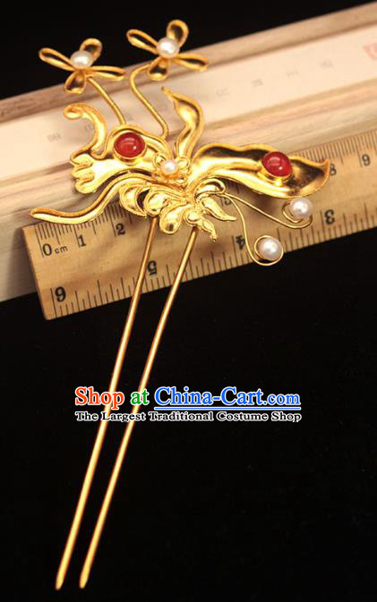 China Ancient Palace Empress Hair Stick Traditional Hair Accessories Ming Dynasty Golden Orchids Hairpin