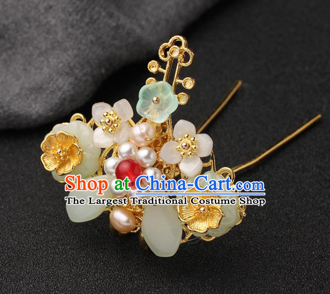 China Traditional Hanfu Flowers Hair Crown Ancient Princess Hair Accessories Golden Hairpin