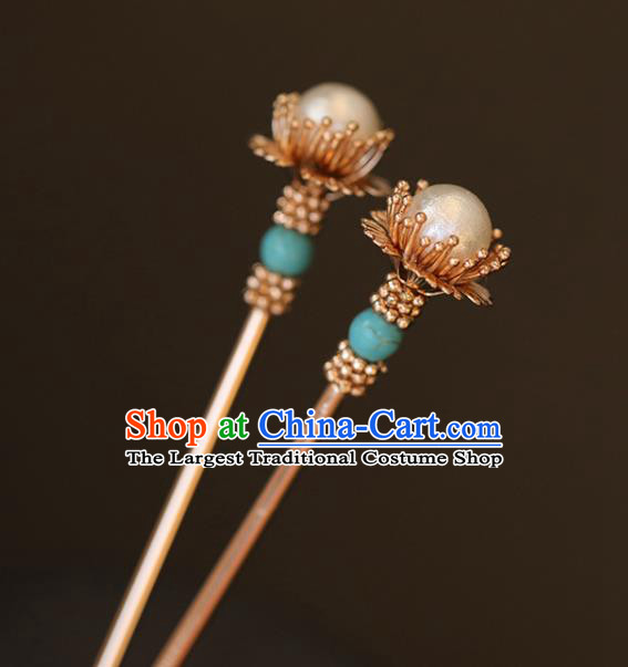 China Traditional Hanfu Pearl Hair Stick Ancient Song Dynasty Princess Hairpin
