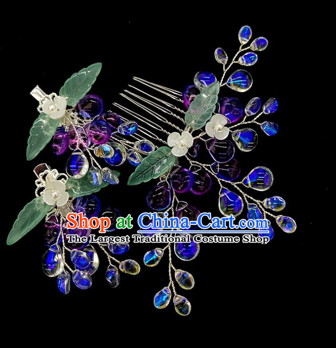 China Traditional Hanfu Purple Hair Comb Ancient Ming Dynasty Princess Grape Hairpin