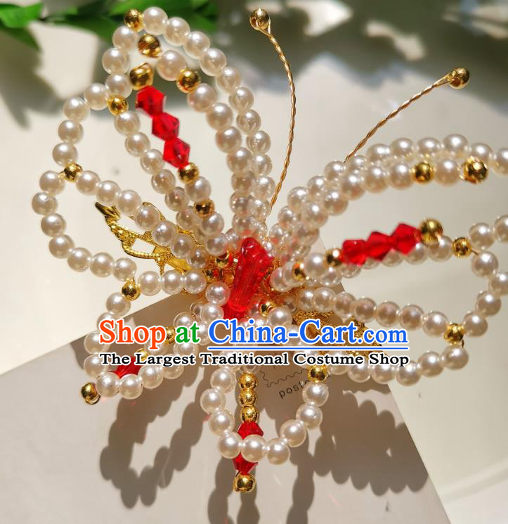 China Traditional Hanfu Beads Butterfly Hair Stick Ancient Ming Dynasty Princess Hairpin Accessories