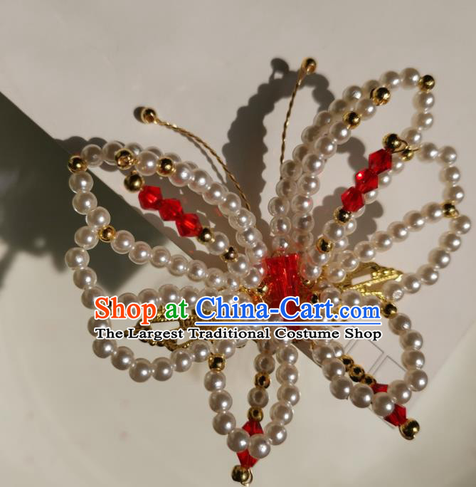 China Traditional Hanfu Beads Butterfly Hair Stick Ancient Ming Dynasty Princess Hairpin Accessories