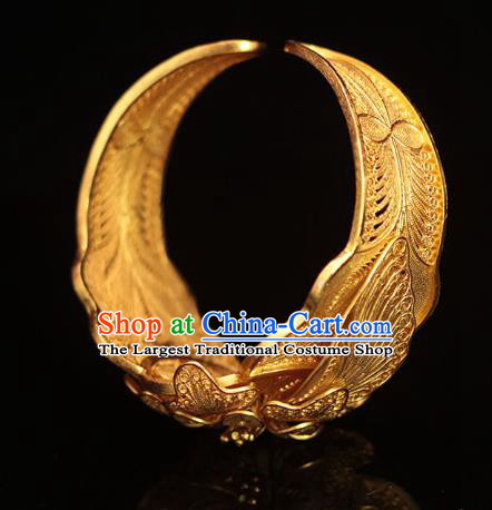 Handmade Chinese Ancient Palace Filigree Peony Bangle Jewelry Traditional Ming Dynasty Golden Bracelet