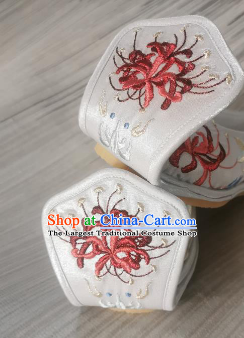 Handmade Chinese White Satin Shoes Traditional Han Dynasty Princess Shoes Bow Shoes Embroidered Shoes