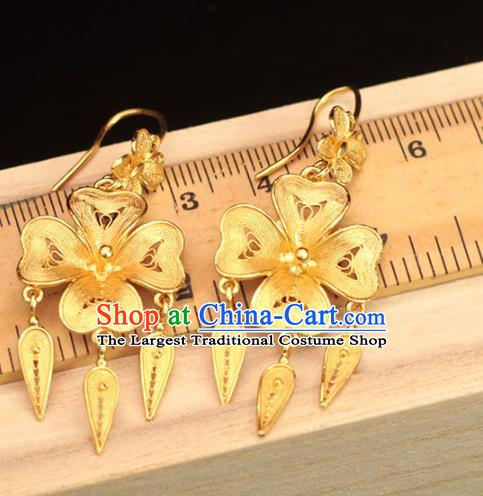 Chinese Ancient Empress Filigree Ear Accessories Traditional Ming Dynasty Golden Flower Earrings