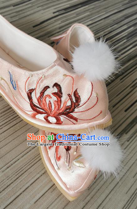 Handmade Chinese Bow Shoes Embroidered Shoes Traditional Ming Dynasty Shoes Pink Satin Shoes