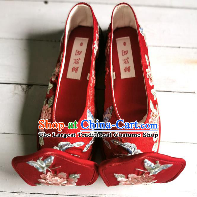 Handmade Chinese Wedding Red Satin Shoes Han Dynasty Princess Shoes Embroidered Shoes Traditional Hanfu Shoes