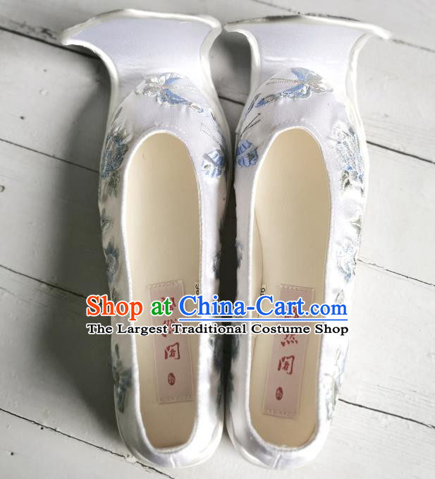 Handmade Chinese Han Dynasty Princess Shoes Embroidered Shoes Traditional Hanfu Shoes Wedding White Satin Shoes